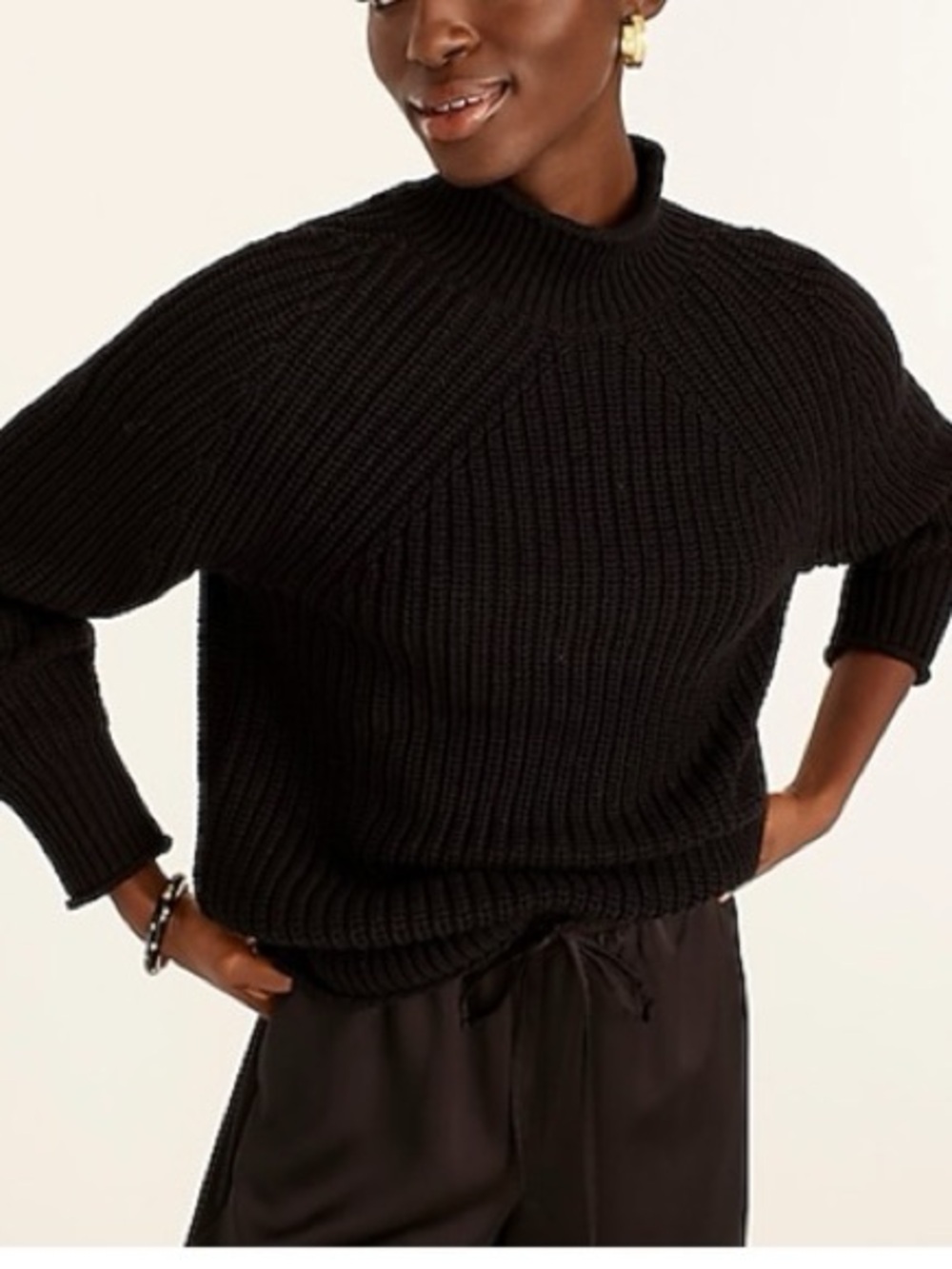 J. Crew M Black Rolled Neck Ribbed Knit Sweater